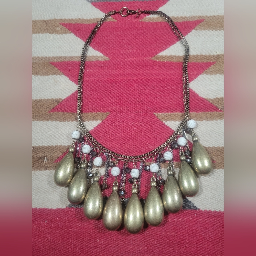 Brassy Beaded International Style Necklace